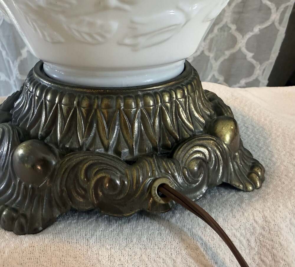 Vintage Milk Glass Hurricane Parlor Lamp - Picture 4 of 9